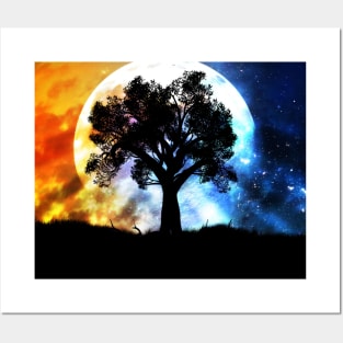 Full moon and tree Posters and Art